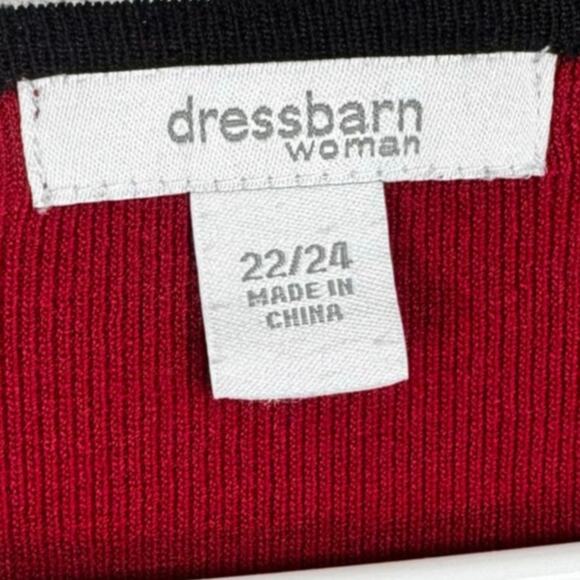 Dressbarn Red with Black Floral Embroidered Detail Cardigan Sweater Size 22/24 - Picture 6 of 8